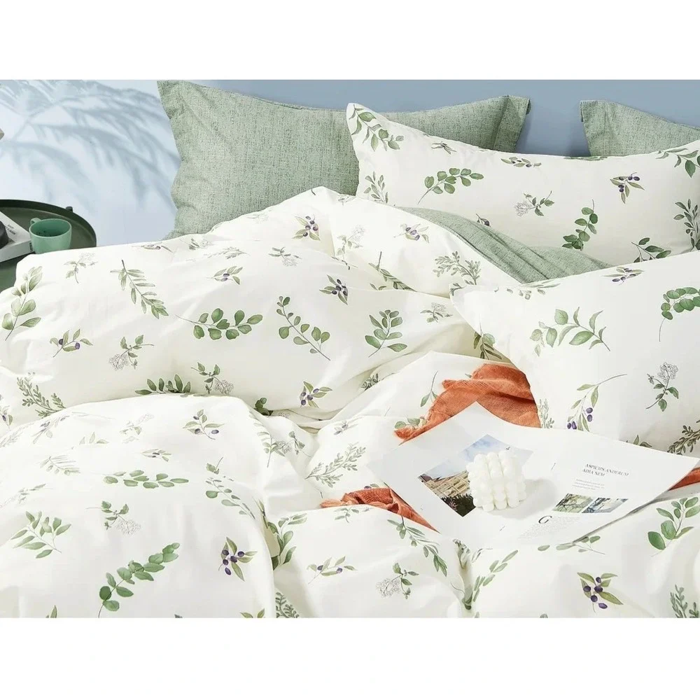 Annari Green Floral 100% Cotton Reversible Comforter Set Queen 3‎ Piece